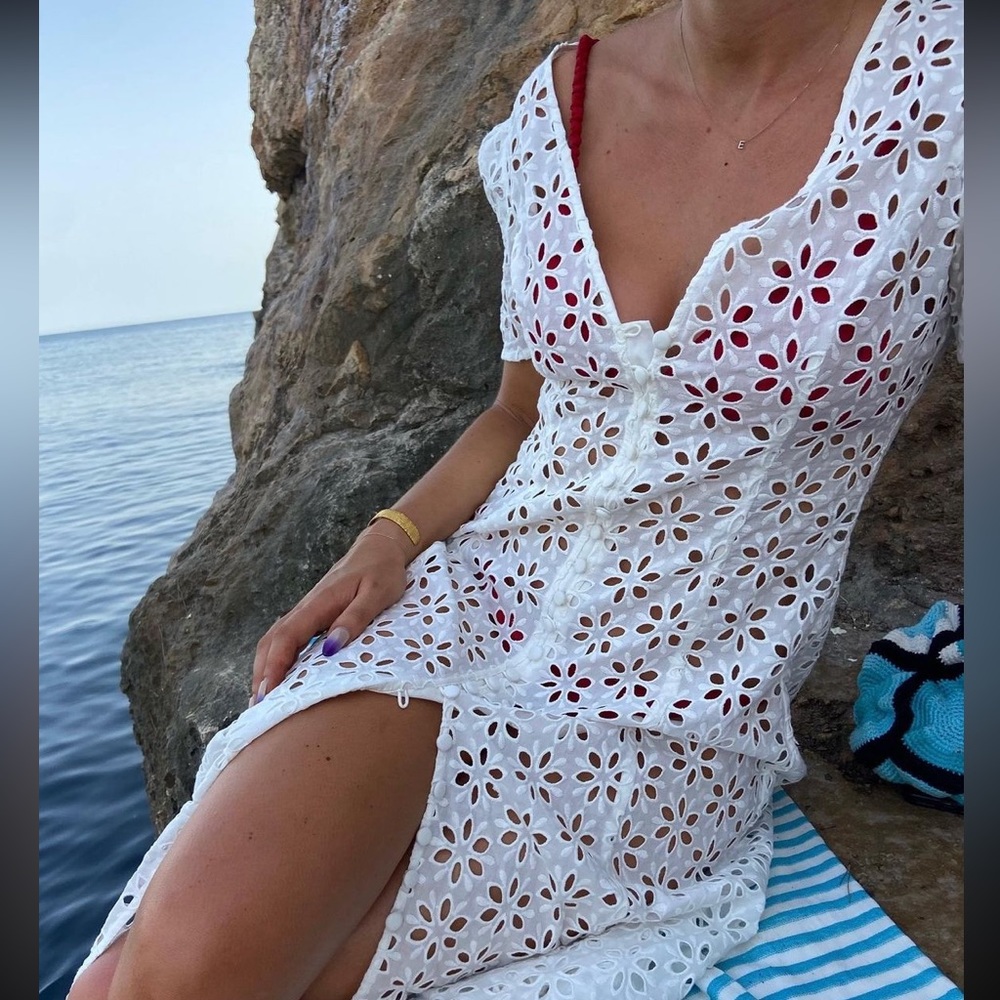 PALM Sophia Button Up White Eyelet Dress Coverup NWT - Picture 4 of 16